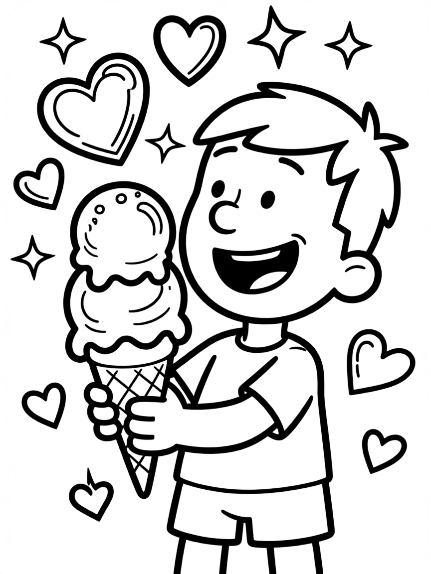 The Loud House enjoying an ice cream cone, with hearts and sparkles around.