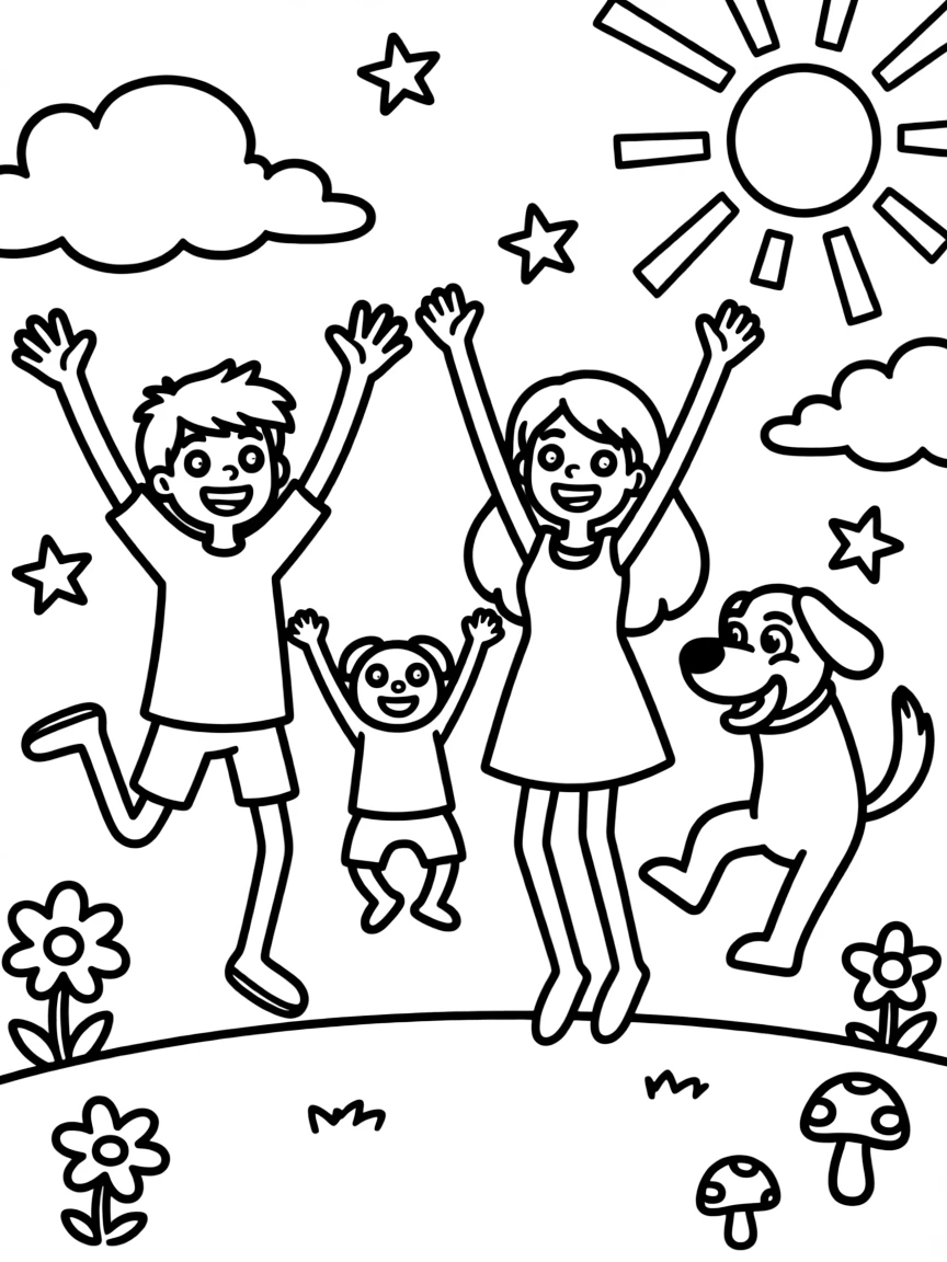 Adventure Time jumping with joy, with fun background elements.