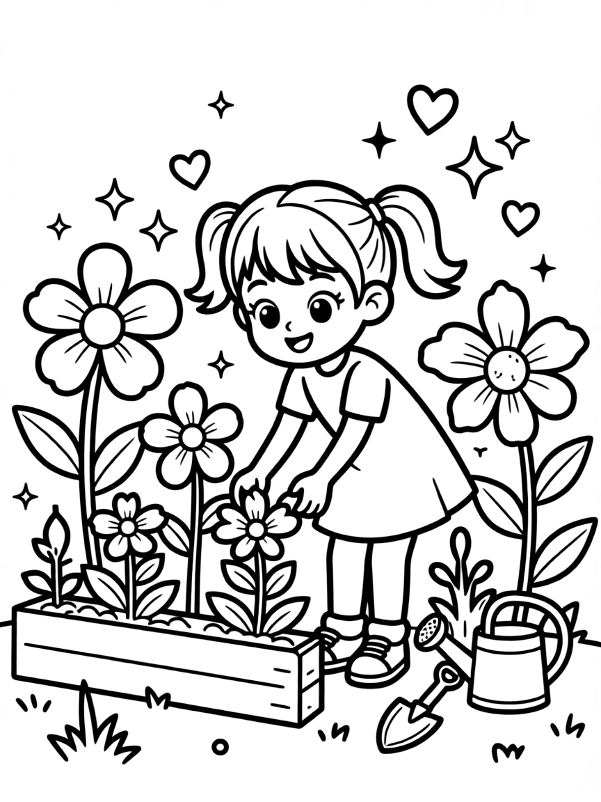Cocomelon gardening, with hearts and sparkles around.