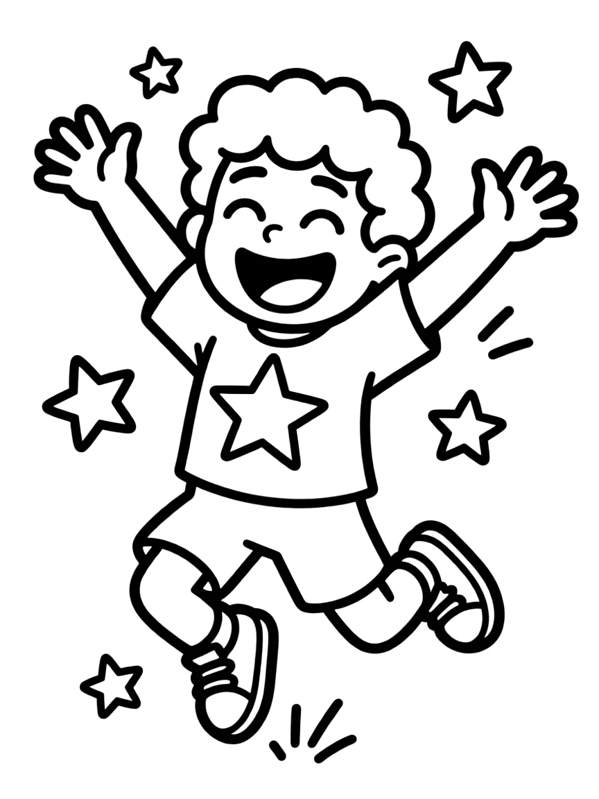 Steven Universe jumping with joy, with big bold outlines for easy coloring.