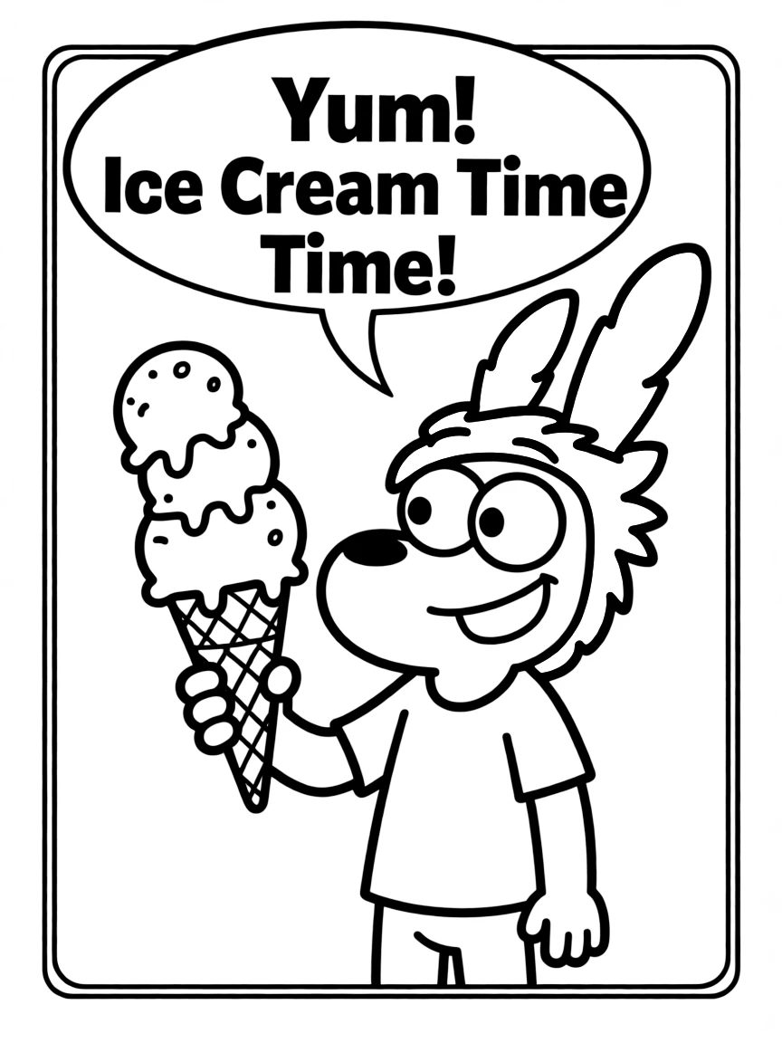 Regular Show enjoying an ice cream cone, inside a comic book frame.