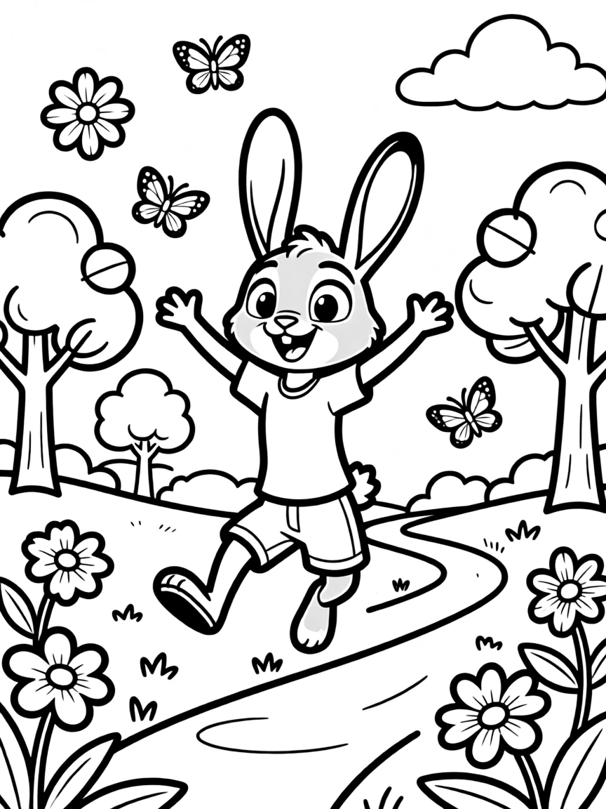 Zootopia jumping with joy, with fun background elements.