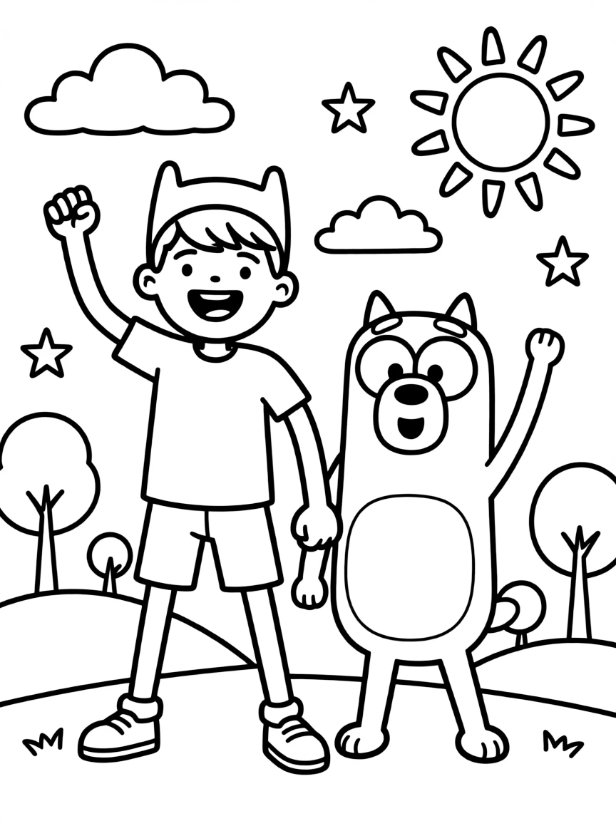 Finn and Jake posing heroically, with fun background elements.