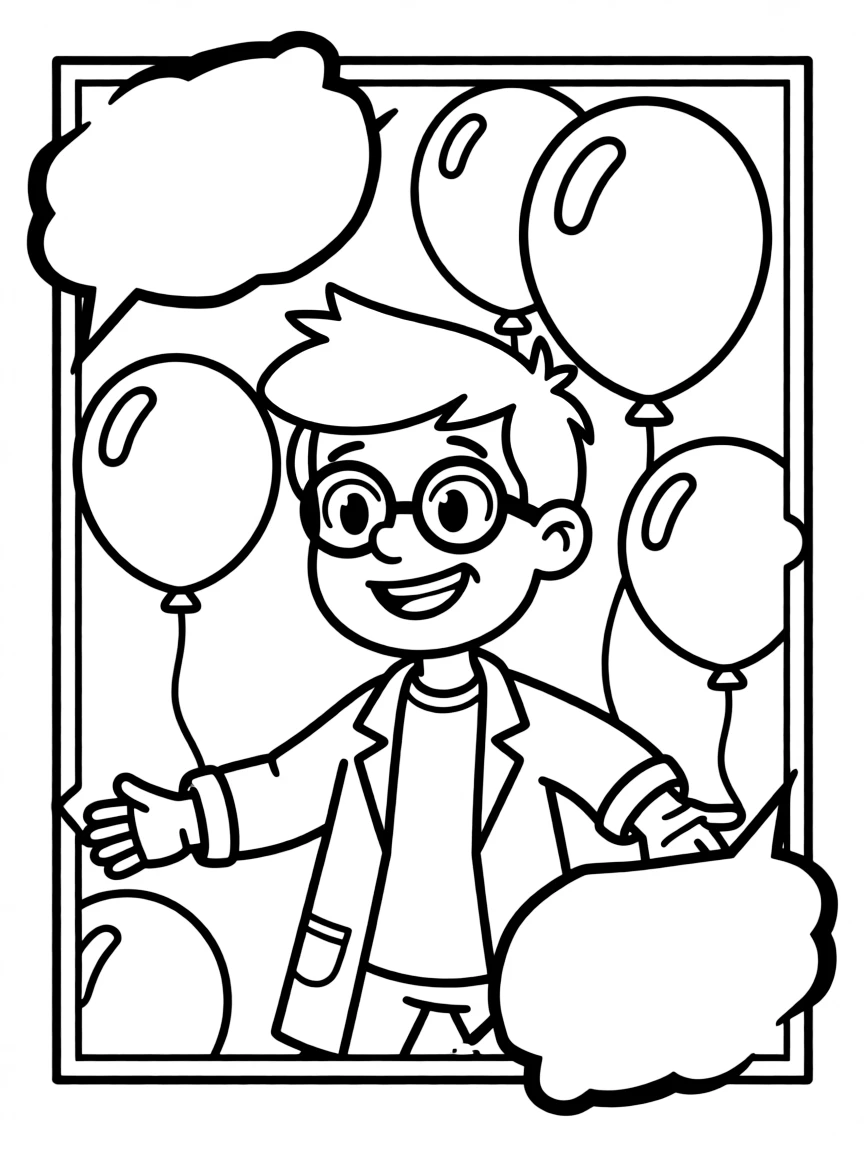Dexter's Laboratory playing with balloons, inside a comic book frame.