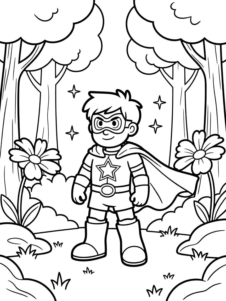 Steven Universe wearing a superhero costume, in a magical forest setting.