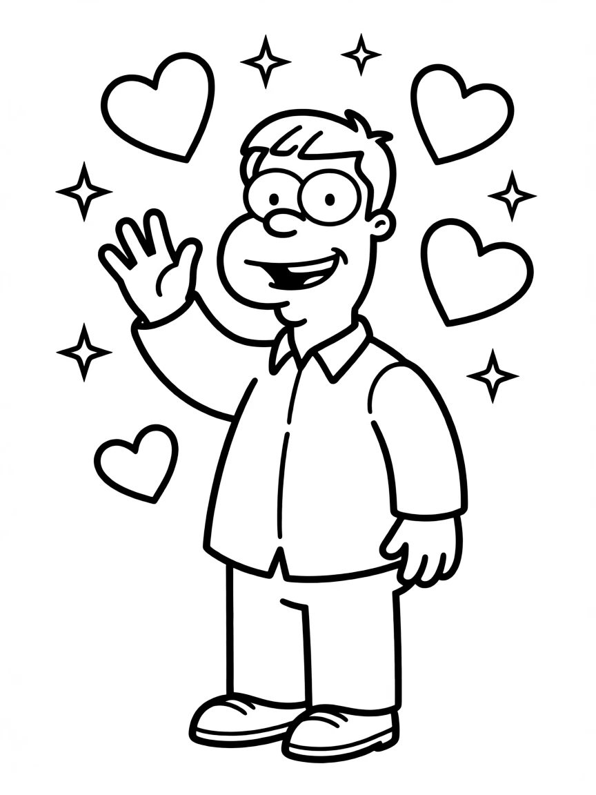 Family Guy waving hello, with hearts and sparkles around.