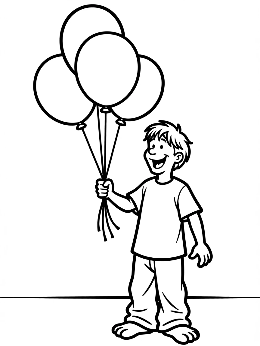 Shaggy Rogers playing with balloons, with big bold outlines for easy coloring.