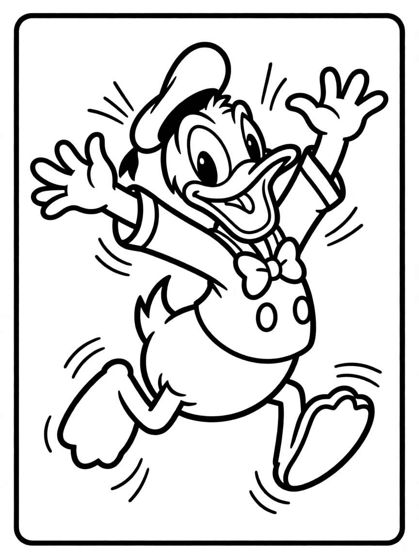 Donald Duck jumping with joy, inside a comic book frame.