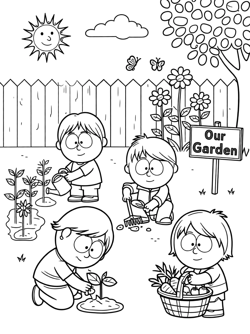 South Park gardening, with fun background elements.