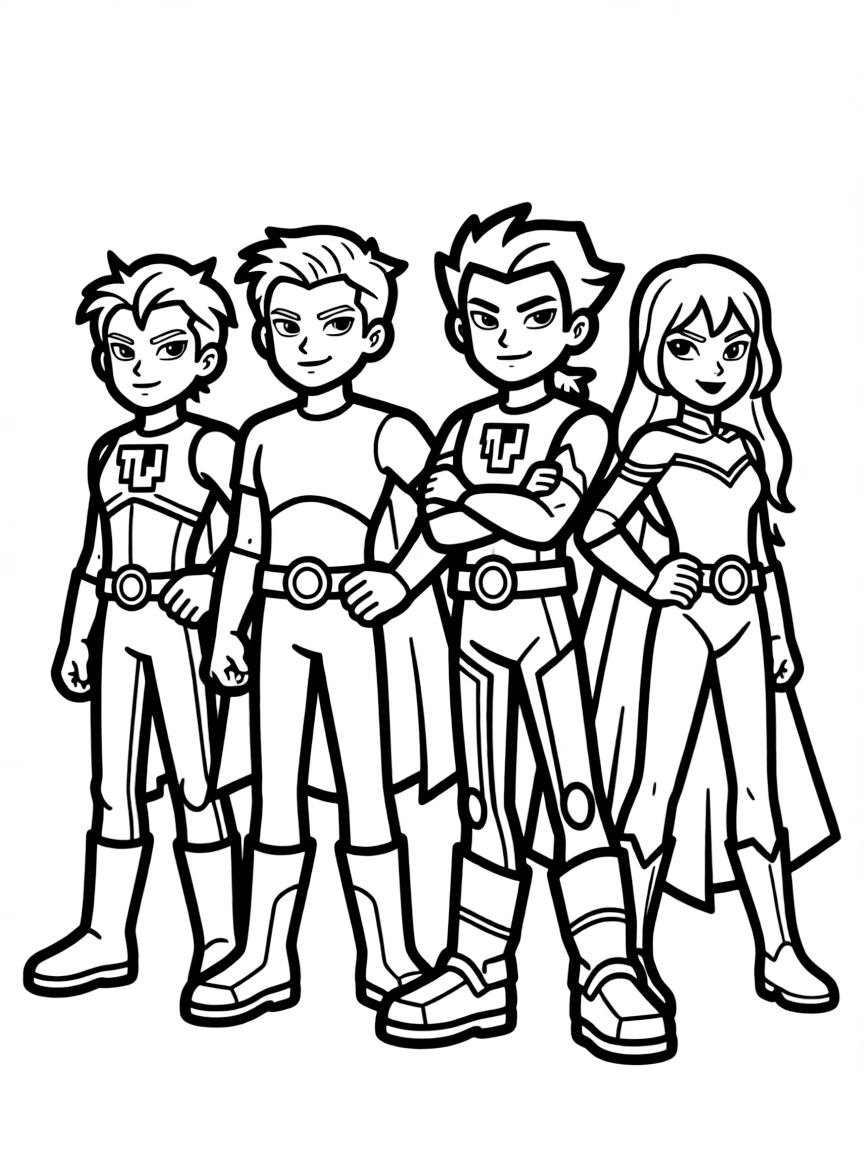 Teen Titans wearing a superhero costume, with big bold outlines for easy coloring.