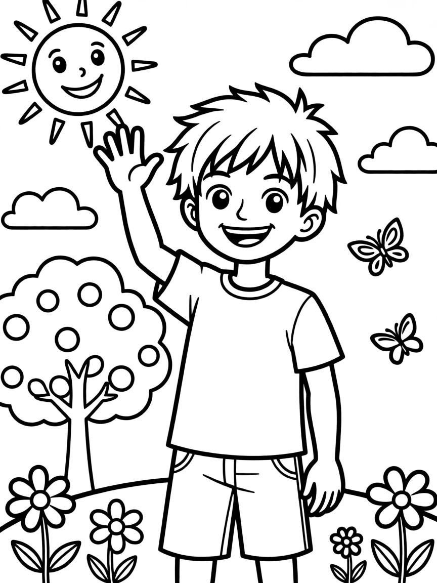 Zoro waving hello, with fun background elements.