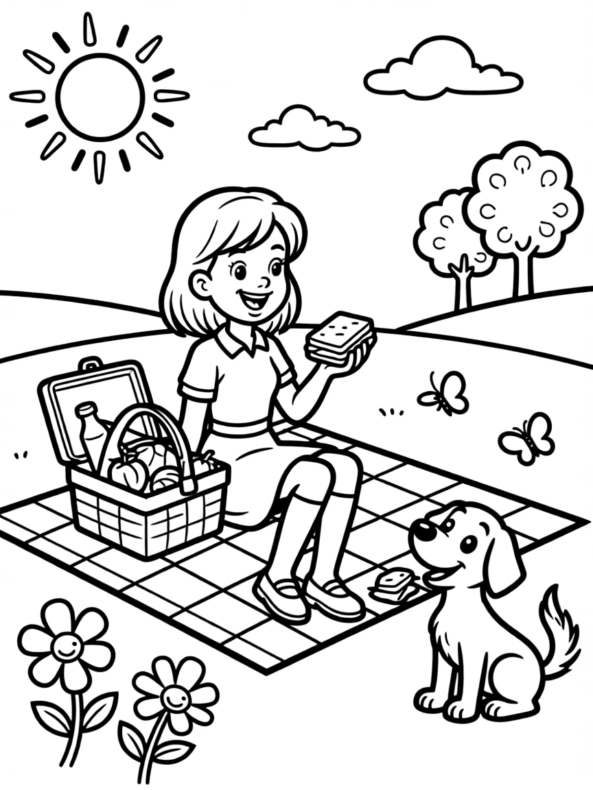 Daphne having a picnic, with fun background elements.