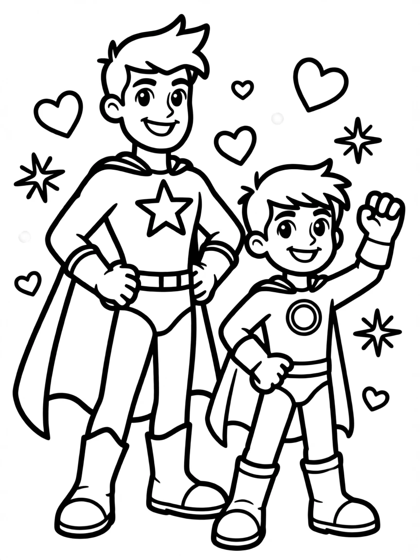 Rick and Morty wearing a superhero costume, with hearts and sparkles around.