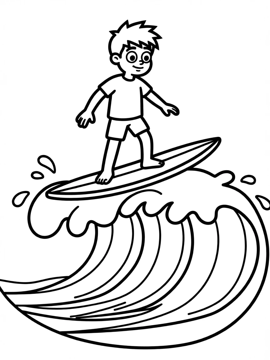 Steven Universe surfing on waves, with big bold outlines for easy coloring.