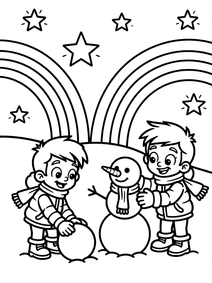 Fairly OddParents playing in the snow, with stars and rainbows in the background.