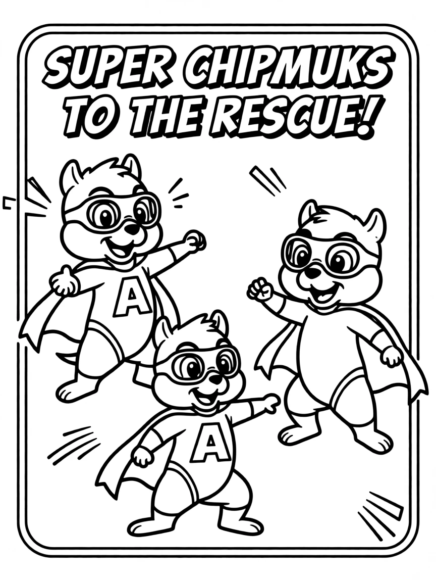 Alvin and the Chipmunks wearing a superhero costume, inside a comic book frame.
