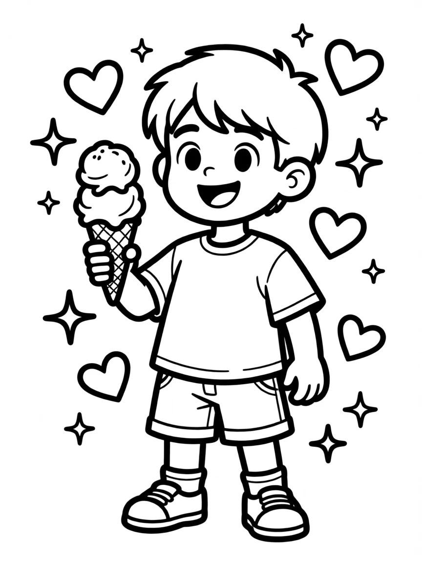 Steven Universe enjoying an ice cream cone, with hearts and sparkles around.