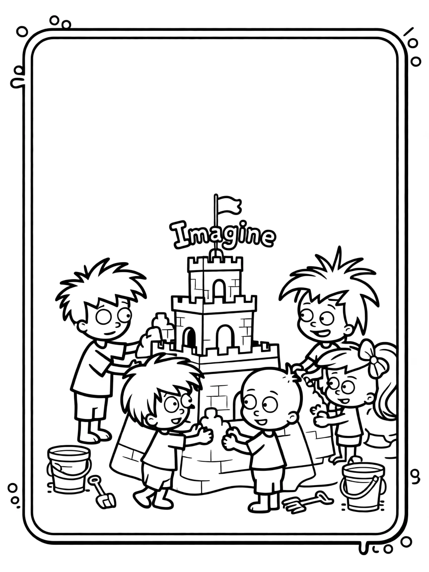 Rugrats building a sandcastle, inside a comic book frame.