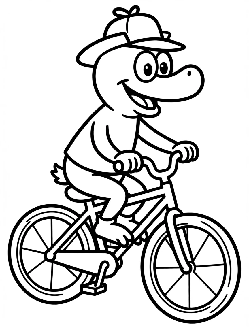 Perry the Platypus riding a bicycle, with big bold outlines for easy coloring.