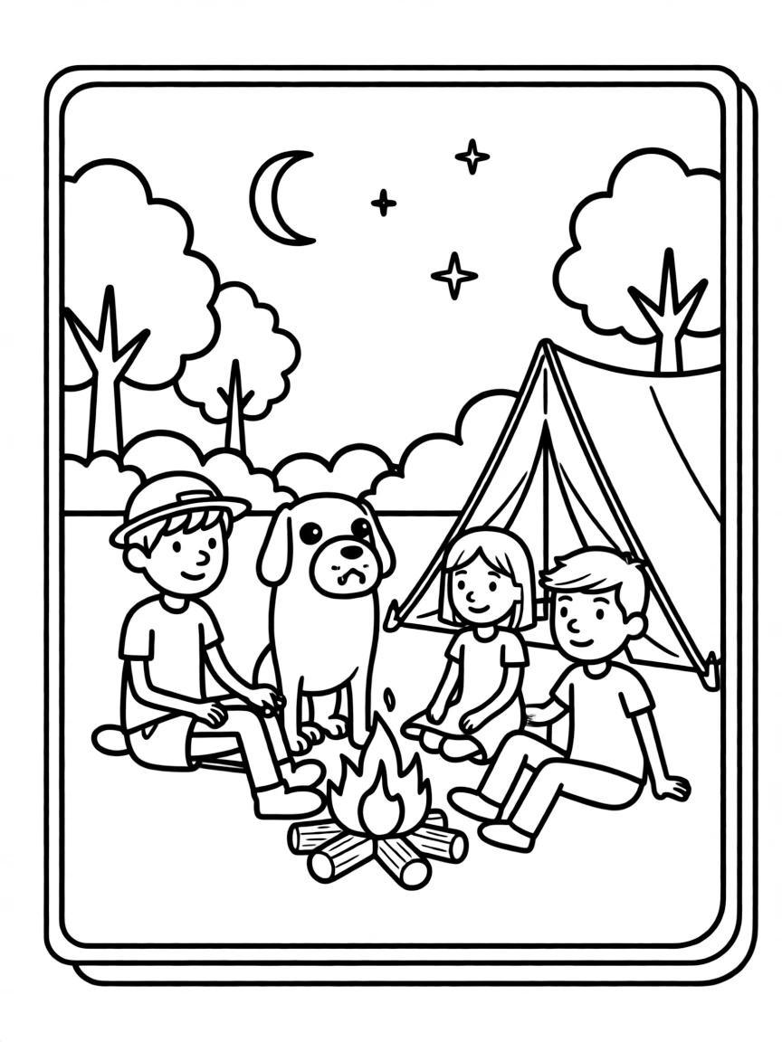 Finn and Jake camping with friends, inside a comic book frame.