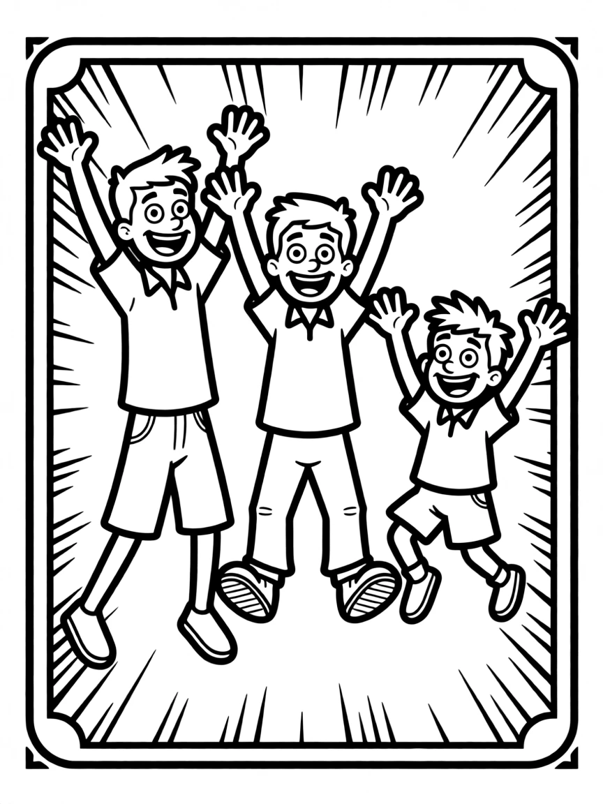 Ed, Edd n Eddy jumping with joy, inside a comic book frame.