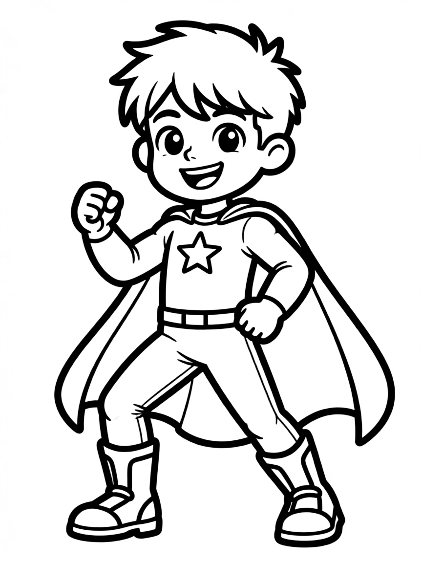 Luffy wearing a superhero costume, with big bold outlines for easy coloring.