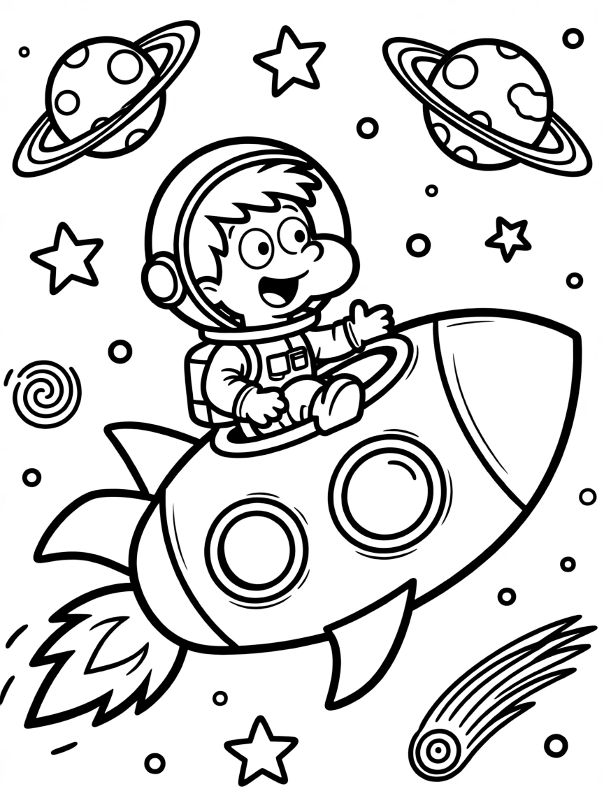 Gumball exploring space in a rocket, with playful patterns around.