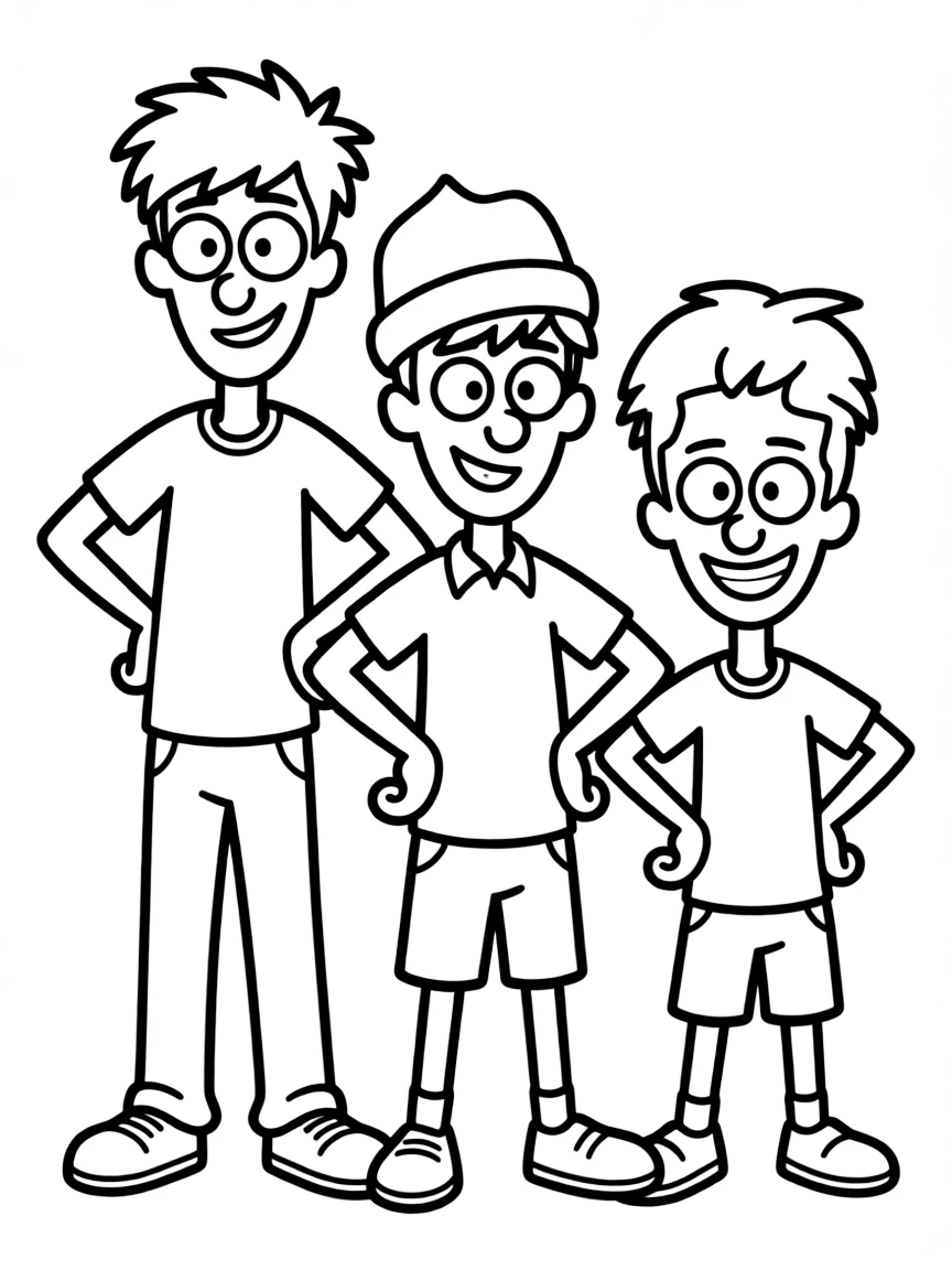 Ed, Edd n Eddy posing heroically, with big bold outlines for easy coloring.