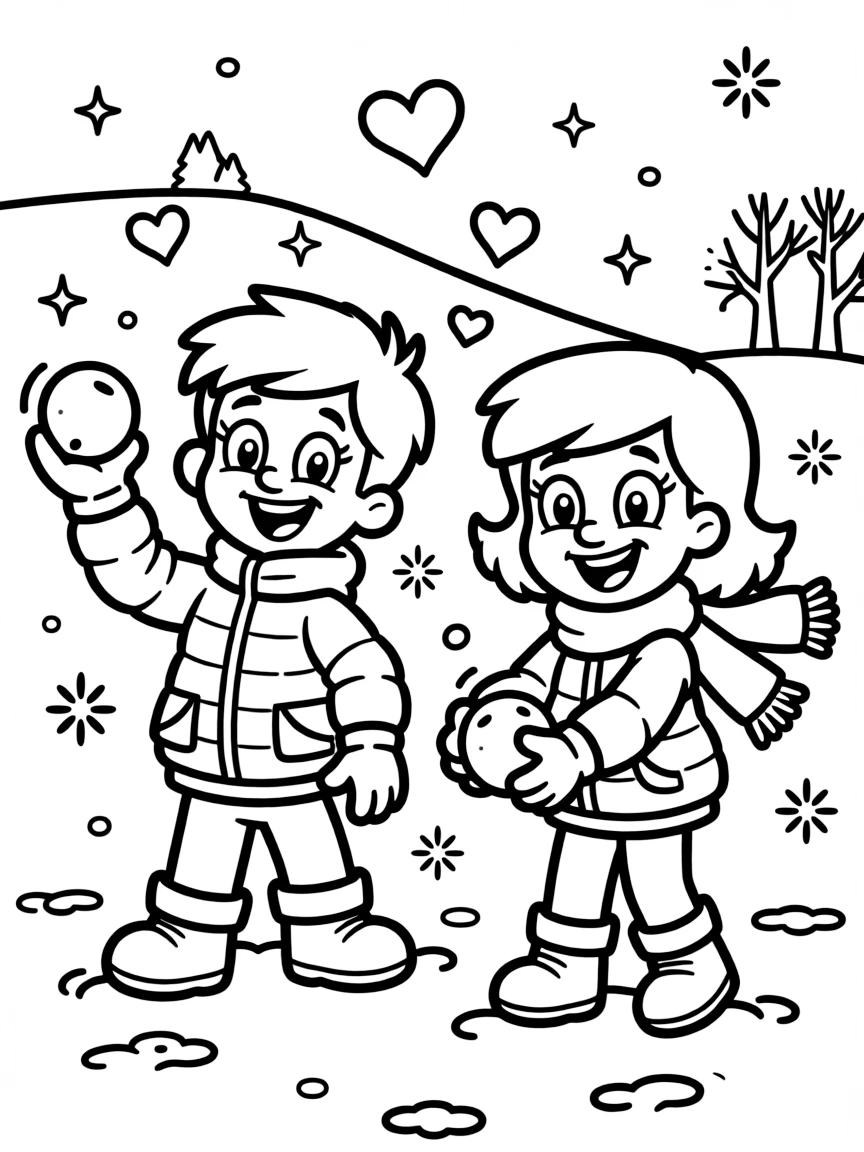 Fairly OddParents playing in the snow, with hearts and sparkles around.