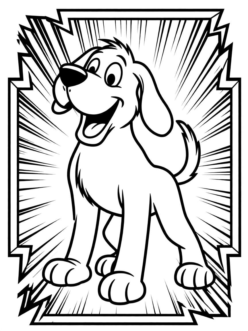 Clifford the Big Red Dog posing heroically, inside a comic book frame.
