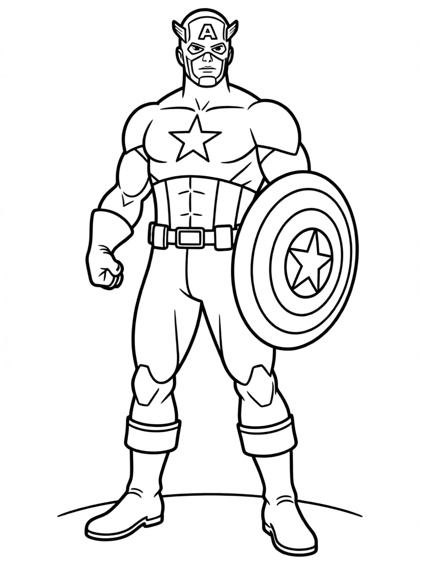 Captain America posing heroically, with big bold outlines for easy coloring.