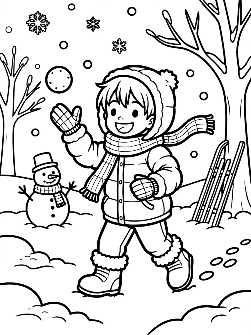 Sanji playing in the snow, with fun background elements.