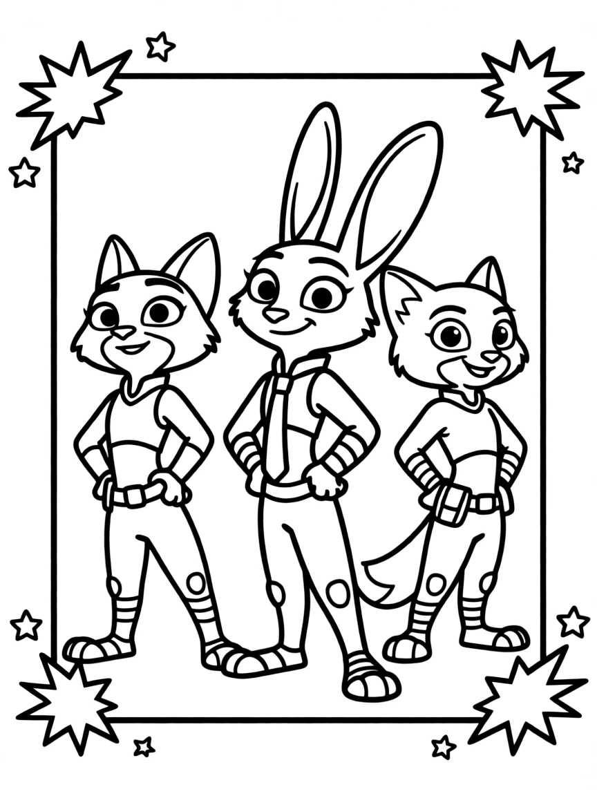 Zootopia posing heroically, inside a comic book frame.