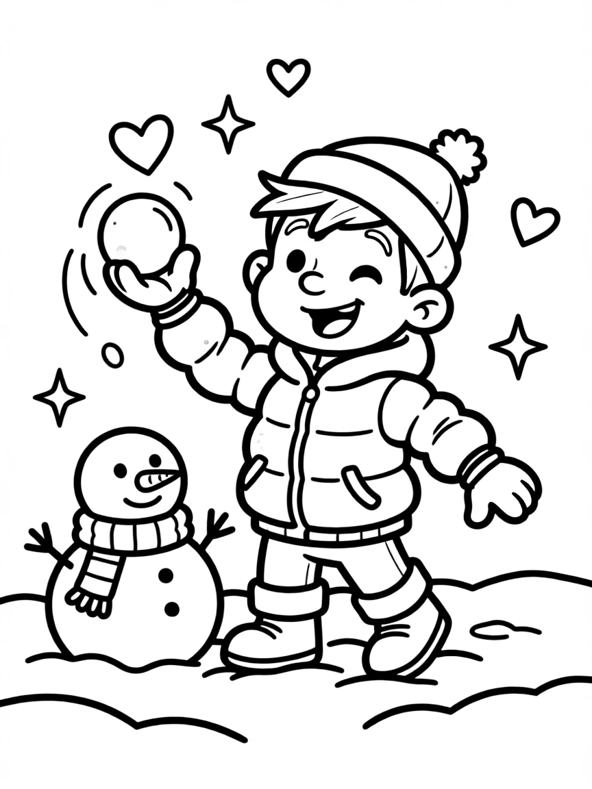Gumball playing in the snow, with hearts and sparkles around.