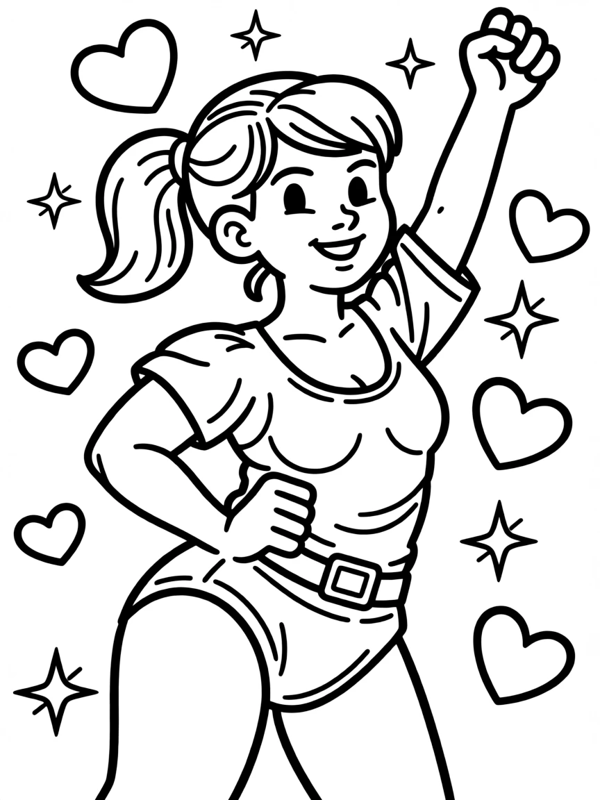 One Piece posing heroically, with hearts and sparkles around.