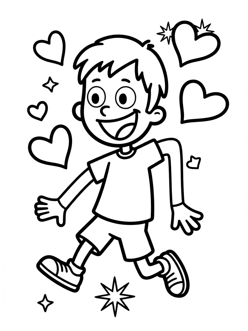 Hey Arnold! jumping with joy, with hearts and sparkles around.