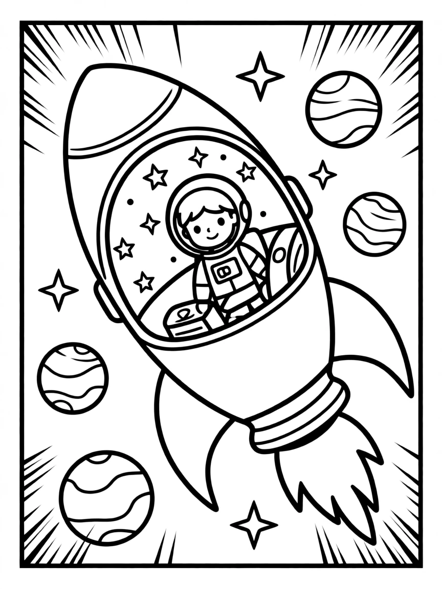 Gumball exploring space in a rocket, inside a comic book frame.