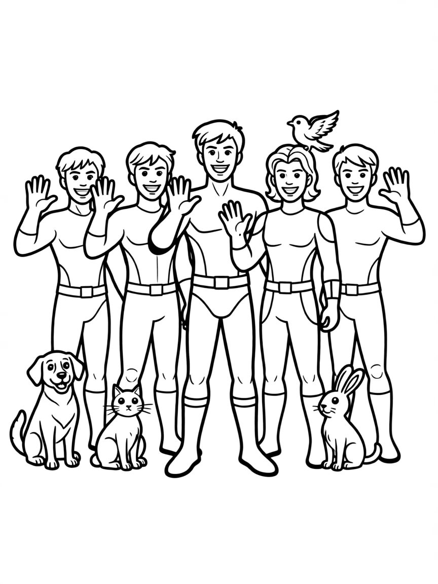 X-Men waving hello, surrounded by friendly animals.