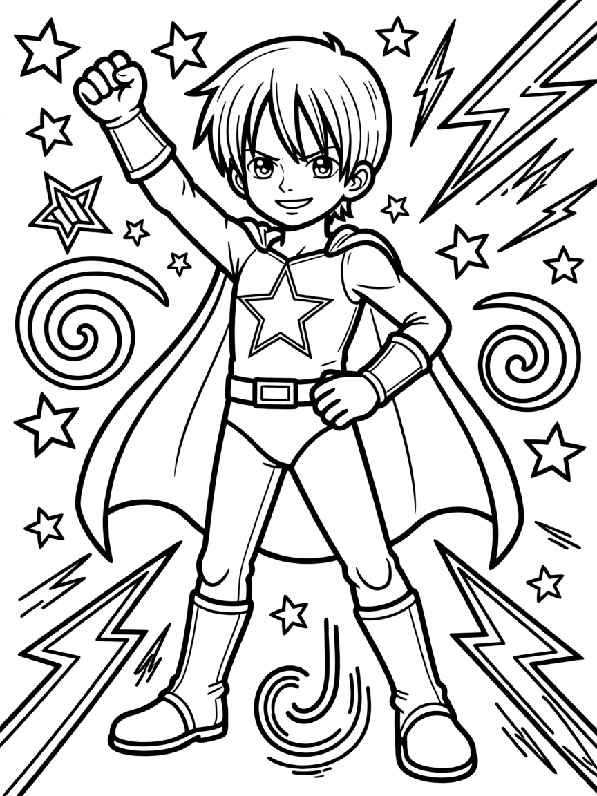 Sanji wearing a superhero costume, with playful patterns around.