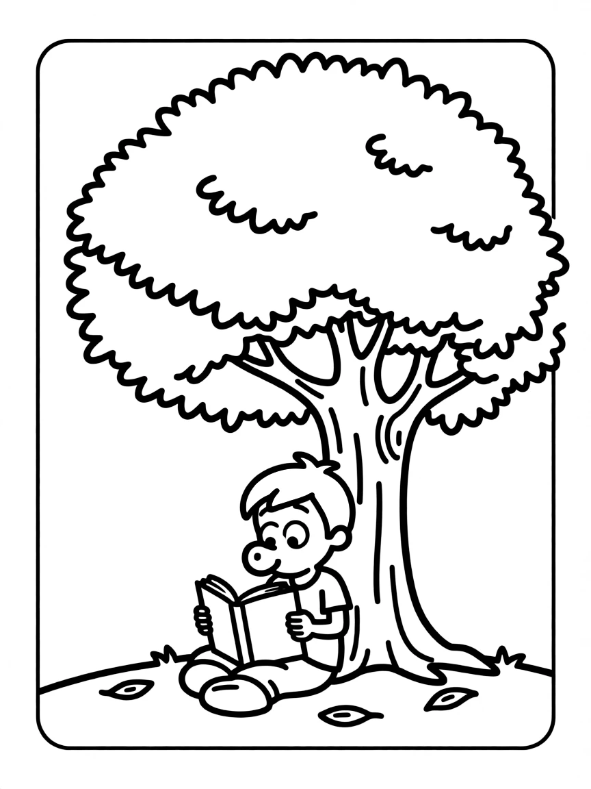 Gumball reading a book under a tree, inside a comic book frame.