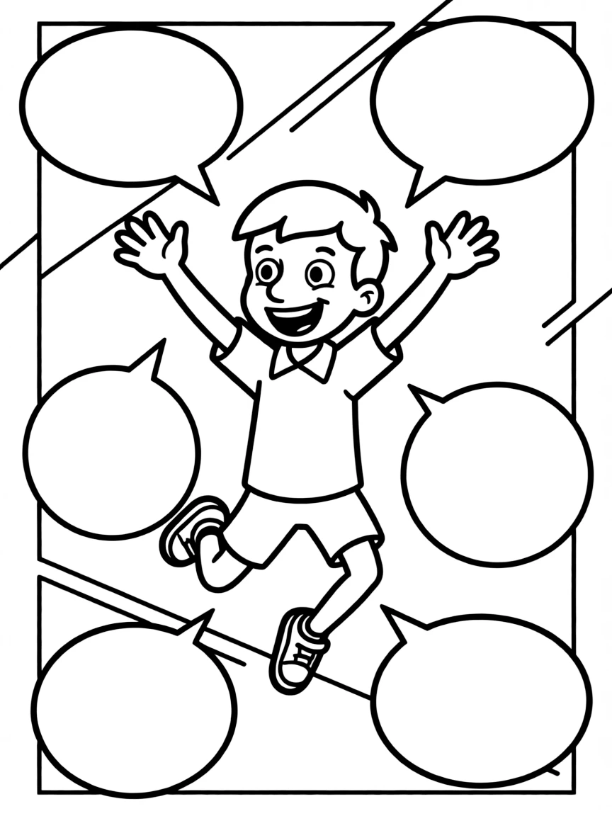 Jimmy Neutron jumping with joy, inside a comic book frame.
