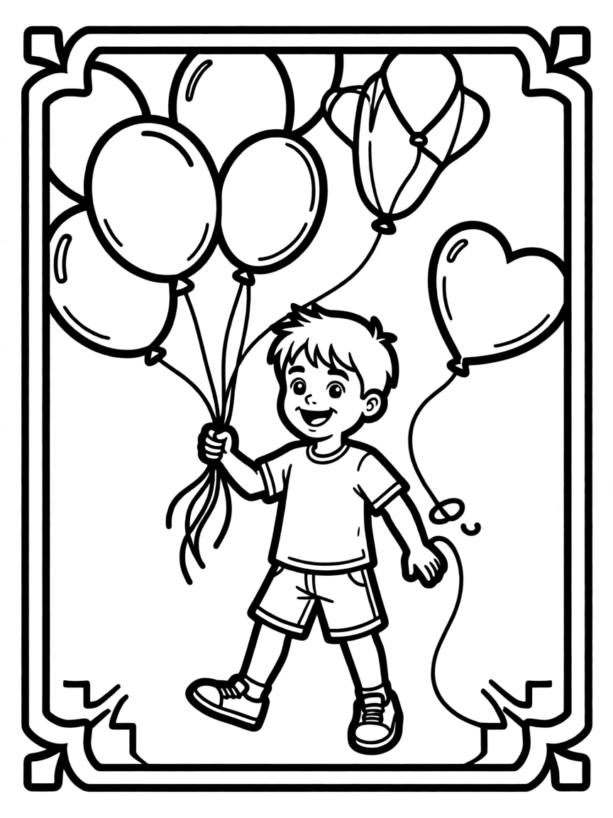 Fred playing with balloons, inside a comic book frame.