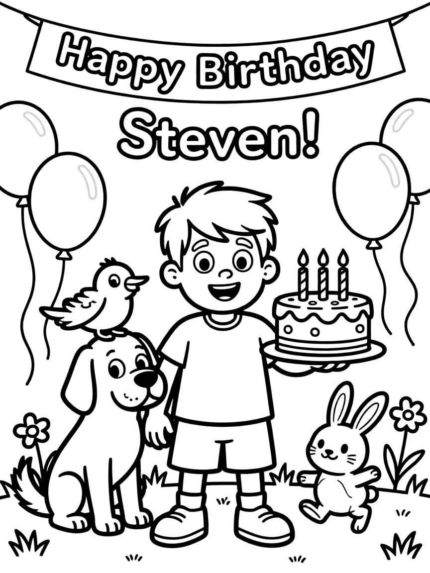 Steven Universe celebrating a birthday, surrounded by friendly animals.