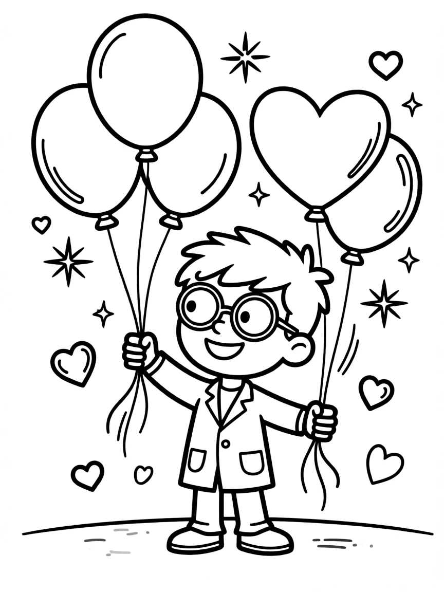 Dexter's Laboratory playing with balloons, with hearts and sparkles around.