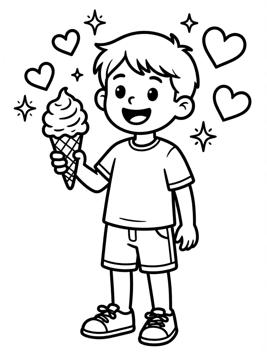 Arthur enjoying an ice cream cone, with hearts and sparkles around.