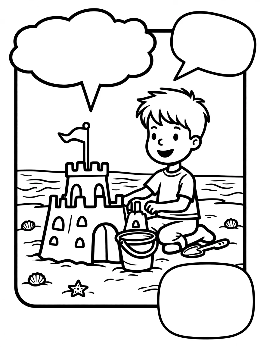 Chowder building a sandcastle, inside a comic book frame.