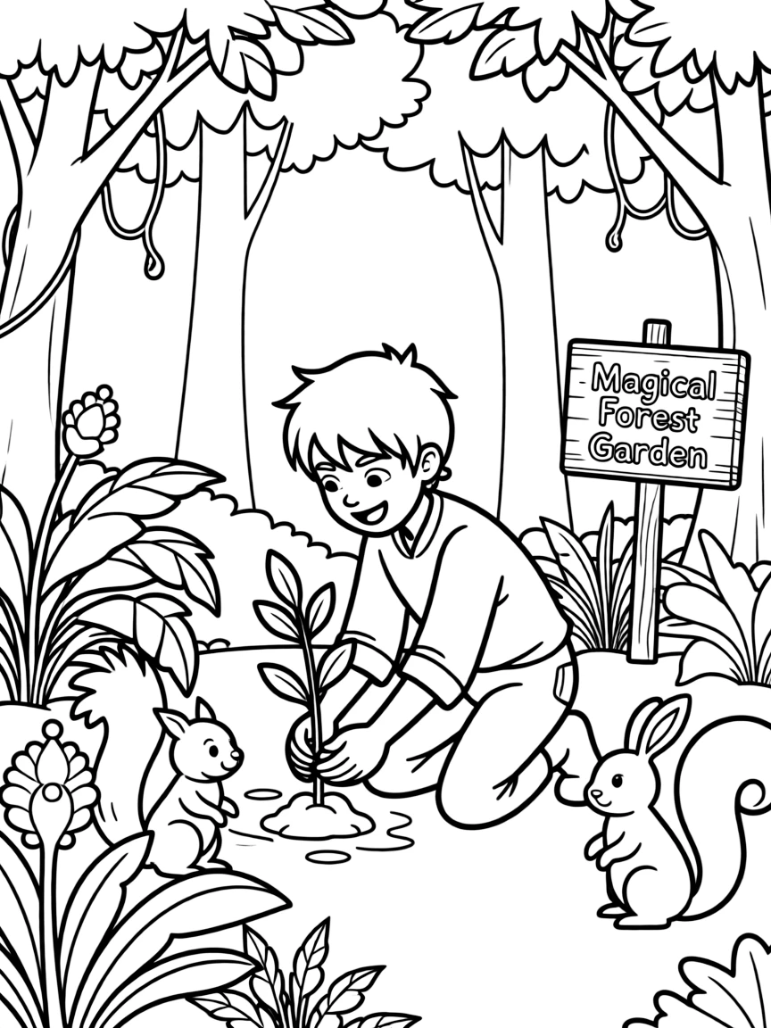 Avatar: The Last Airbender gardening, in a magical forest setting.