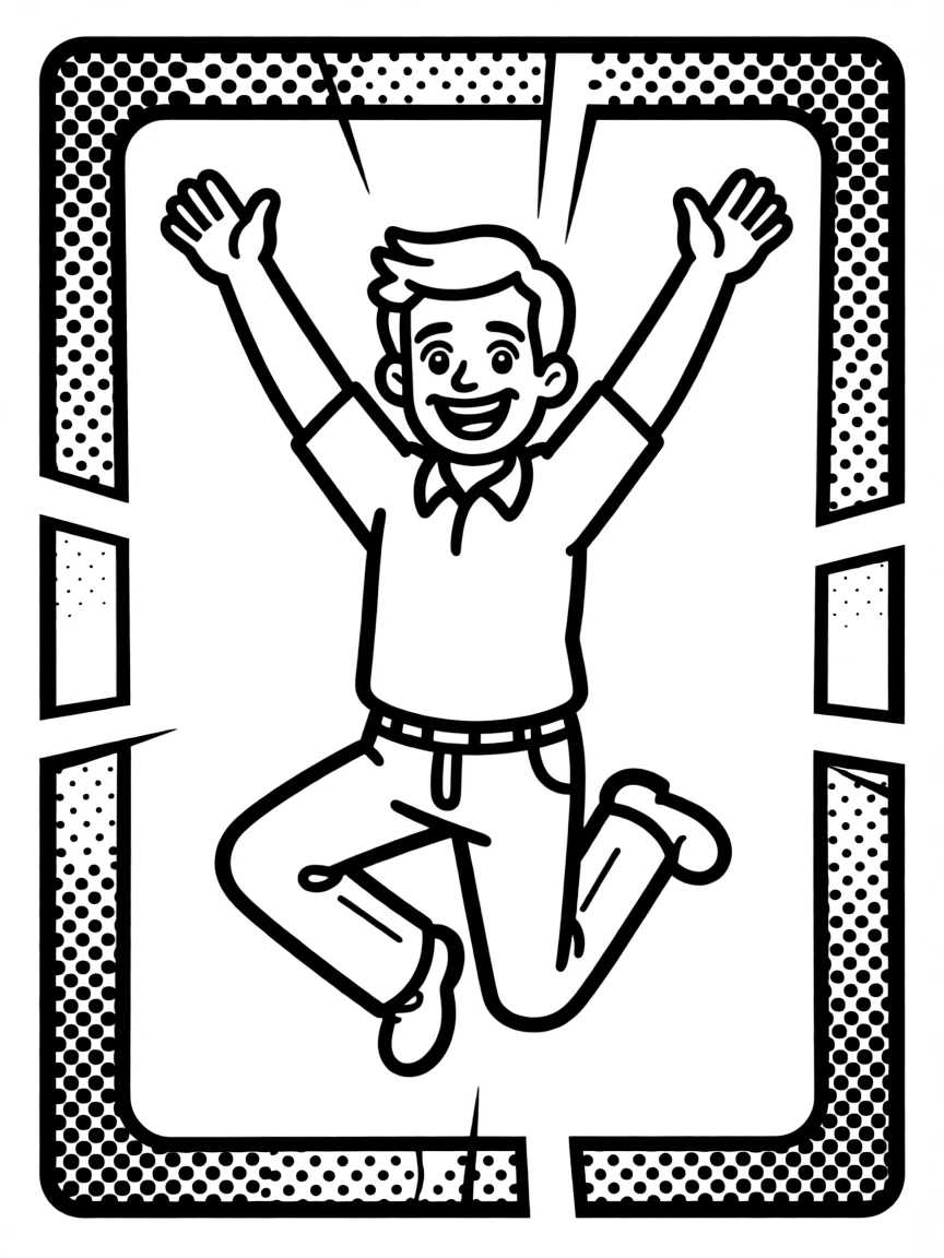 Family Guy jumping with joy, inside a comic book frame.