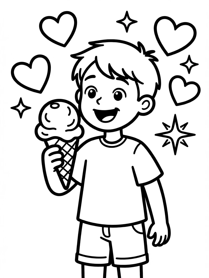 Arthur enjoying an ice cream cone, with hearts and sparkles around.