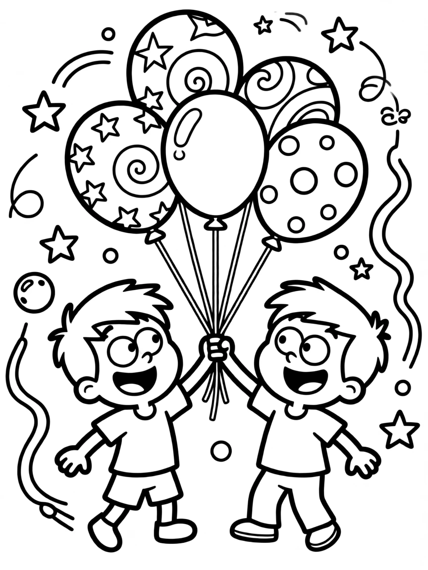 Regular Show playing with balloons, with playful patterns around.